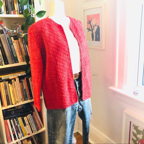 Vintage handmade red wool zipper cardigan - Picture 5 of 8
